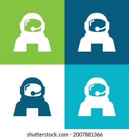 Astronaut Helmet Protection For Outer Space Flat four color minimal icon set