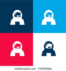 Astronaut helmet protection for outer space four color material and minimal icon logo set in red and blue