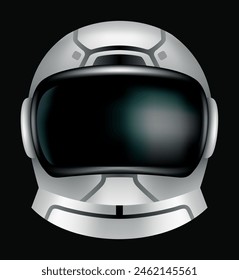 Astronaut helmet, realistic cosmonaut mask with glass for space exploration and flight in cosmos. Part suit for protection spaceman head. Isolated vector illustration