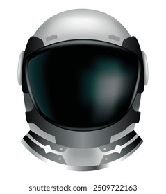 Astronaut helmet, realistic cosmonaut mask with glass for space exploration and flight in cosmos. Part suit for protection spaceman head. Isolated vector illustration