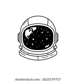 Astronaut Helmet Reflecting Stars and Earth - Minimal Closeup