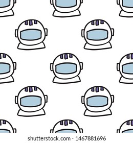 astronaut helmet seamless doodle pattern, vector illustration