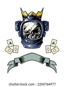 astronaut helmet skull illustration logo with crown