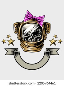 astronaut helmet skull with ribbon on head