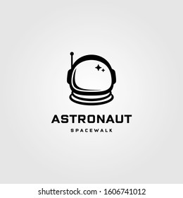 astronaut helmet space walk travel vintage logo vector label badge design illustration