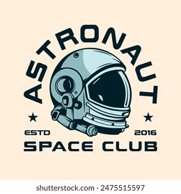 Astronauta casco traje espacial Antiguas Retro logo