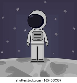 
Astronaut in a helmet stands on the moon. Outer space. Stars. Deep blue color background. Harmoniously selected colors. Flat vector image.