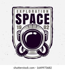 Astronaut helmet vector badge with sample text isolated illustration