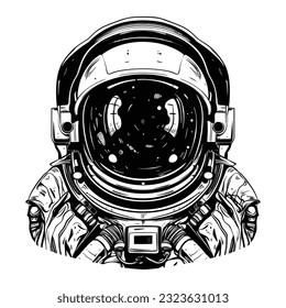 Astronaut helmet vector black line illustration isolated on white.