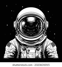 Astronaut helmet vector black line illustration isolated on white.