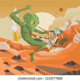 astronaut hero kicking evil alien