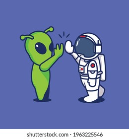 Astronaut high five with aliens