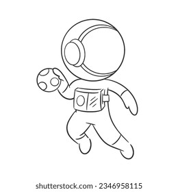 Astronauta de alto ánimo jugando al balonmano para colorear