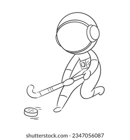 Astronaut in high spirits playing hoki for coloring