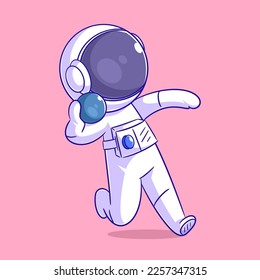 Astronaut in high spirits playing shot put