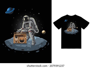 Astronaut hip hop illustration with tshirt design premium vector the Concept of Isolated Technology. Flat Cartoon Style Suitable for Landing Web Pages, Banners, Flyers, Stickers, Cards