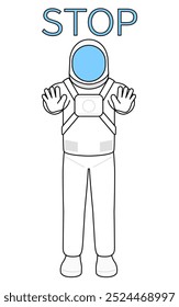 Astronauta con las manos en frente de su cuerpo, indicando una parada, Ilustración vectorial