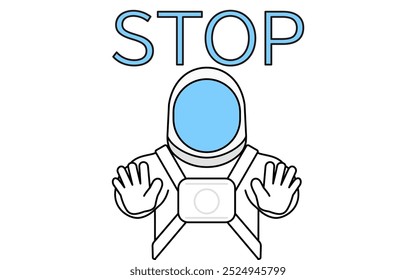 Astronaut mit den Händen vor seinem Körper, signalisiert Halt, Vektorgrafik
