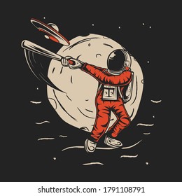 Astronaut hit ufo illustration Premium Vector