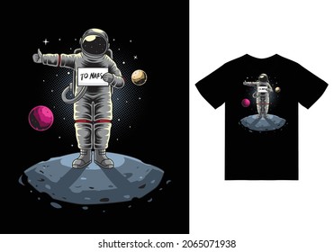 Astronaut hitchhiking to mars illustration with tshirt design premium vector the Concept of Isolated Technology. Flat Cartoon Style Suitable for Landing Web Pages, Banners, Flyers, Stickers, Cards