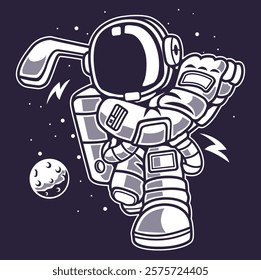 Astronaut hockey player doodle character isolated vector