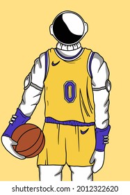  Astronaut Hold Basket Ball Cartoon poster