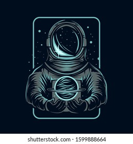 astronaut hold a planet vector illustration