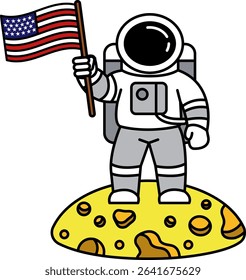 astronaut holding an American flag on the moon