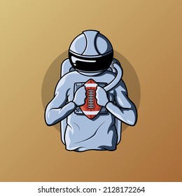 Astronaut holding american football ball vector illustration