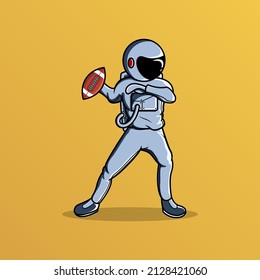 Astronaut holding american football ball vector illustration