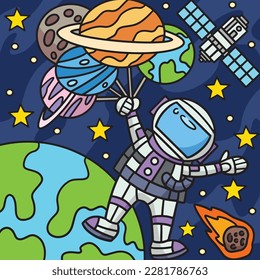 Astronaut Holding Balloon Planet