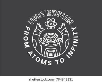 It's an astronaut holding between his hands an atom representing a new discovered universe