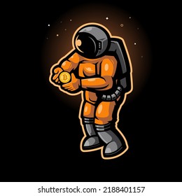 Astronaut holding bitcoin design illustration vector
