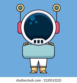 Astronaut holding blank page, cute cartoon icon illustration