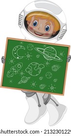 An astronaut holding board with a doodle sketch design on white background illustration