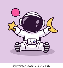astronaut holding cute star, moon vector illustration