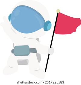 A astronaut holding a flag