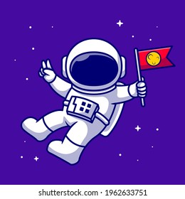 Astronautenflagge im Weltraum-Cartoon-Vektorsymbol. Technology Space Icon Konzept isolierter Premium-Vektorgrafik. Flachbildkartonstil