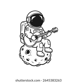Astronauta segurando bandeira de pé orgulhoso na cena de sucesso da missão espacial - Ilustração de vetor