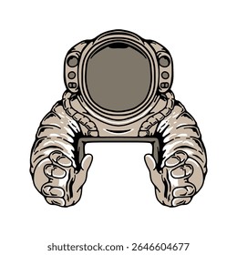 Astronaut Holding Frame Vector Illustration, Space Suit Clipart for Text or Logo.
