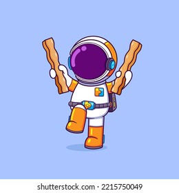 The astronaut is holding the french fries and jumping with the excited of illustration