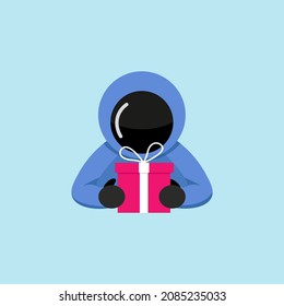 Astronaut holding a gift. Vector illustration