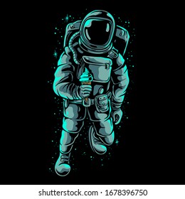 Astronaut holding ice cream vector illustration. Streetwear design