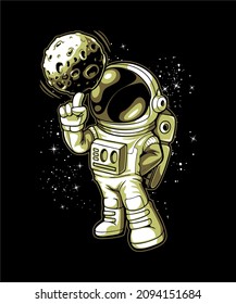 Astronaut Holding Moon In Space.
Vector illustration.