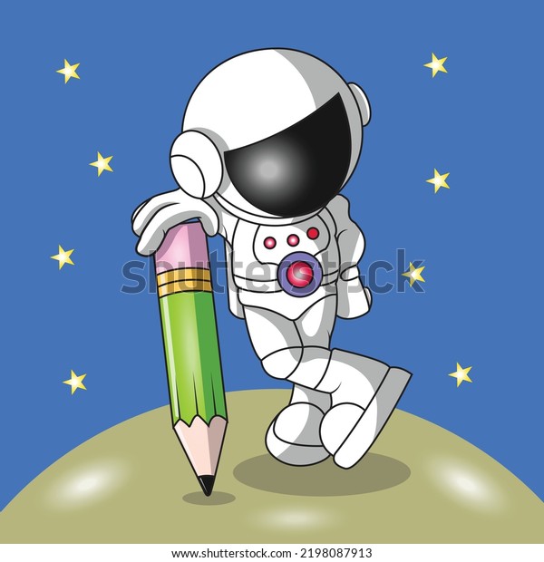 an astronaut holding a
pencil