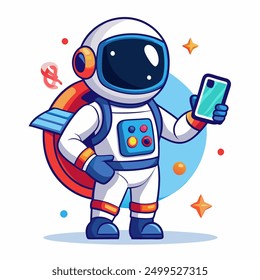 astronaut holding phone vector illustration