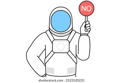 Astronaut holding a placard with an X indicating incorrect answer, Vector Illustration