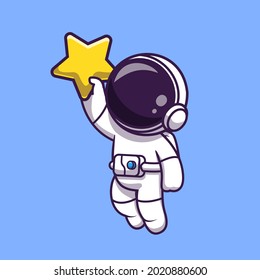 Astronaut mit Star Cartoon Vektorsymbol Illustration. Weltraumtechnik-Symbol Konzept isolierter Premium-Vektorgrafik. Flachbildkartonstil