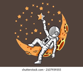 astronaut holding star sitting on moon illustration vector