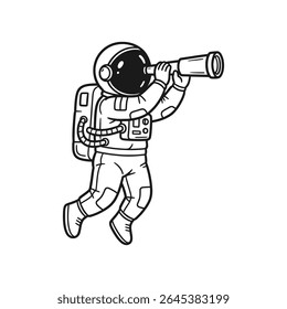 Astronaut holding telescope while floating and looking into galaxy – Vector Illustration